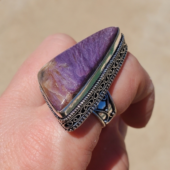 New Huge Charoite 925 Silver Statement Ring. - Picture 13 of 14